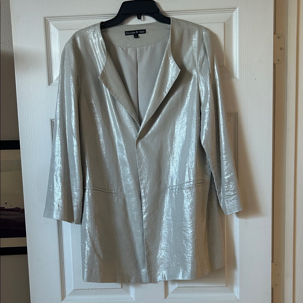 Preston & York Metallic Silver Open-Front Blazer
